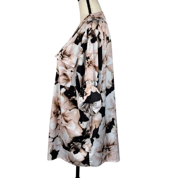 Calvin Klein SZ 1X-Large Top Floral Long Roll-Tab Sleeve Pocket V-Neck Button-Up - Picture 9 of 12